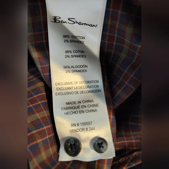 Men's Ben Sherman Navy Blazer Plaid Long Sleeve Button Down Shirt, Size L - Picture 3 of 15